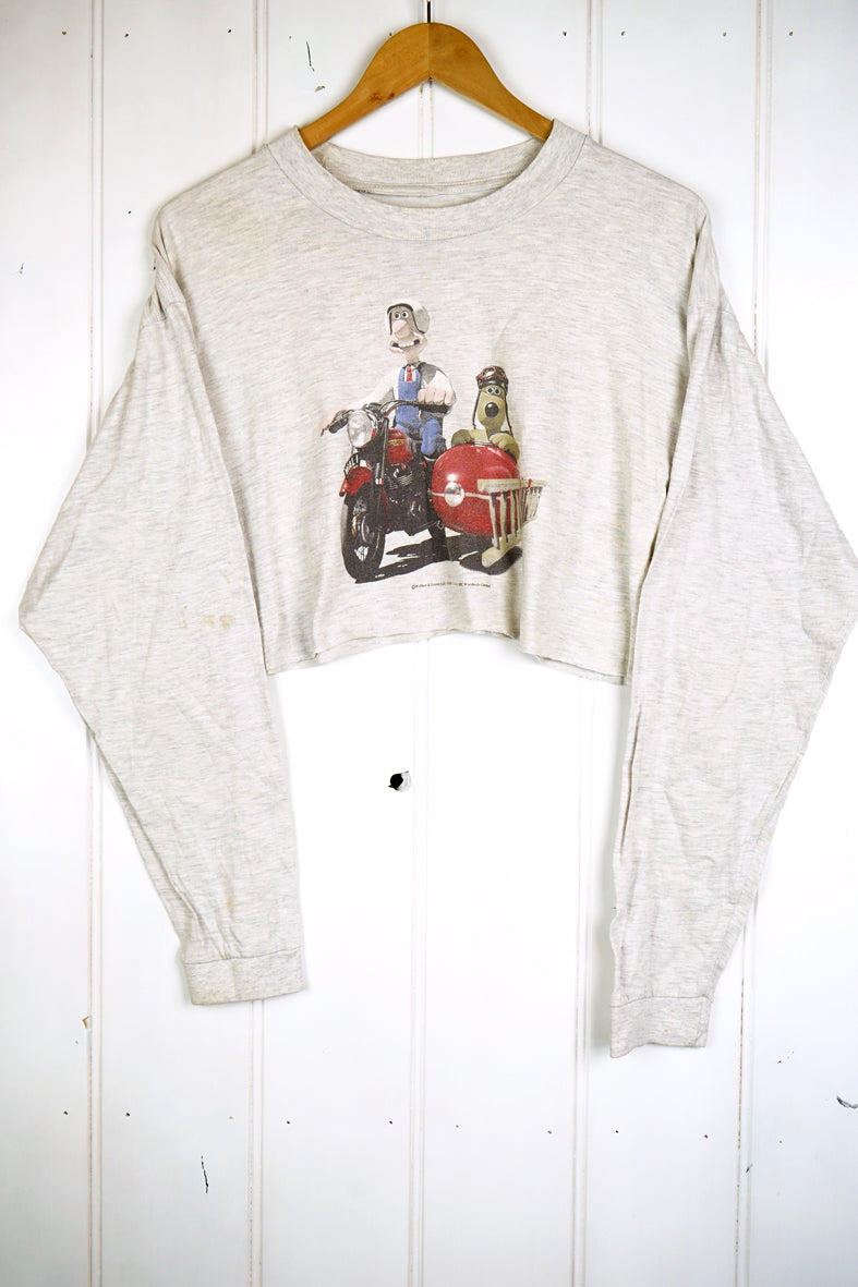 Vintage Pop Culture - Wallace & Gromit Grey Cropped Tee - Large