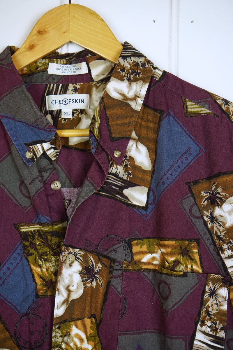 Vintage Hawaiian Shirt - Chereskin Maroon Shirt - XLarge