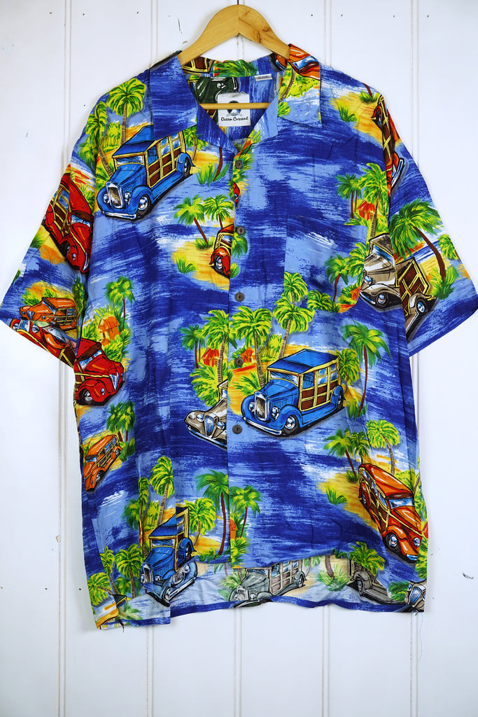 Vintage Hawaiian Shirt - Ocean Current Shirt - XLarge