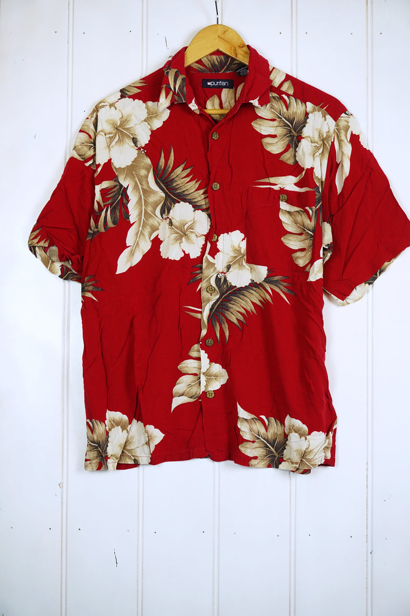 Vintage Hawaiian Shirt - Red Puritan Shirt - Medium