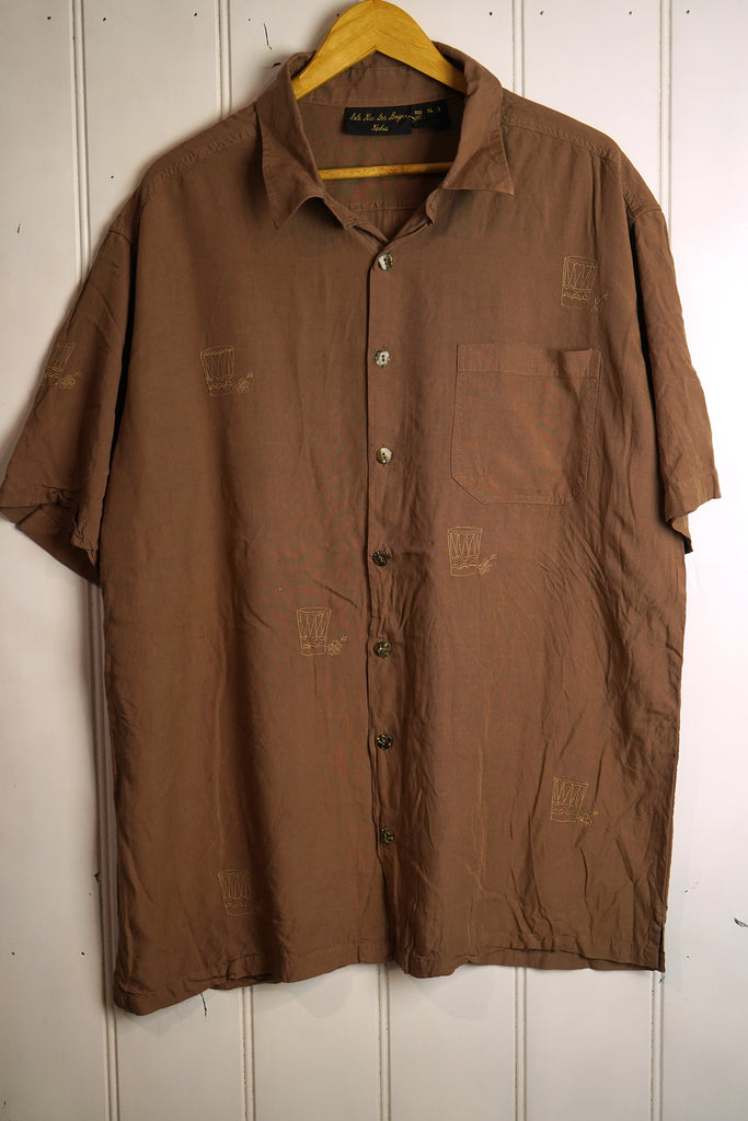 Vintage Hawaiian Shirt - Leila Kew Len Designs Brown - XLarge