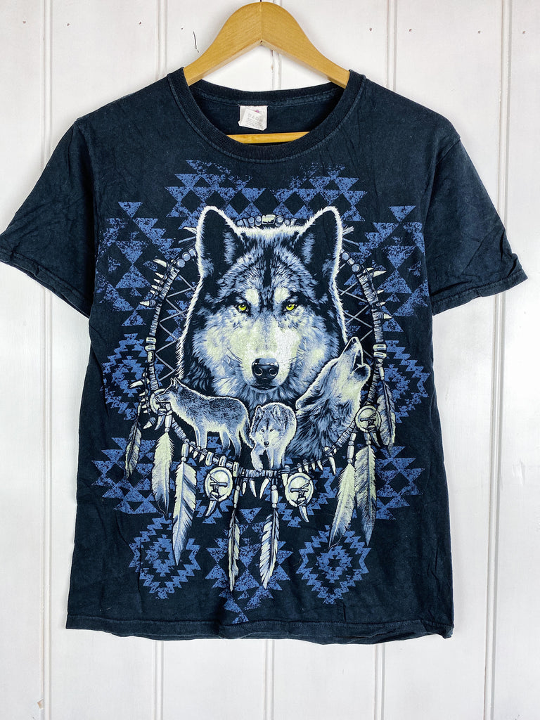 Preloved Animals - Tribal Wolf Black  Tee - Small