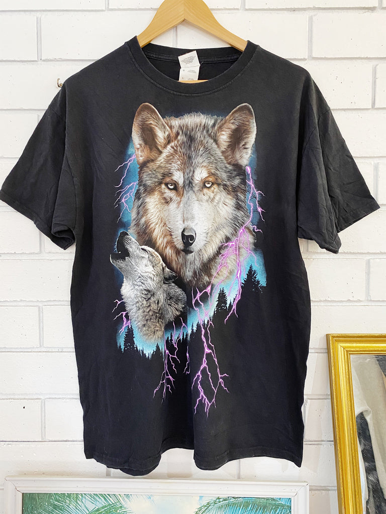Vintage Animals - Lightning Wolf Black Tee - Large