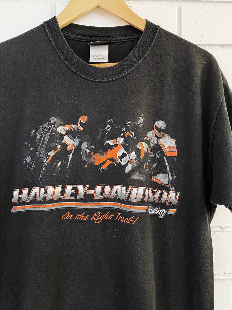 Vintage Harley - On the Right Track Black Tee - Large
