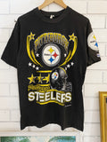 Vintage Sports - Logo Pittsburgh Steelers Faded Black Tee - Medium