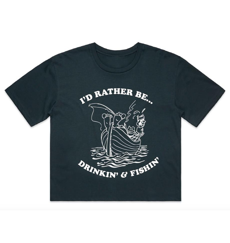 Drinkin' & Fishin' Crop - Navy