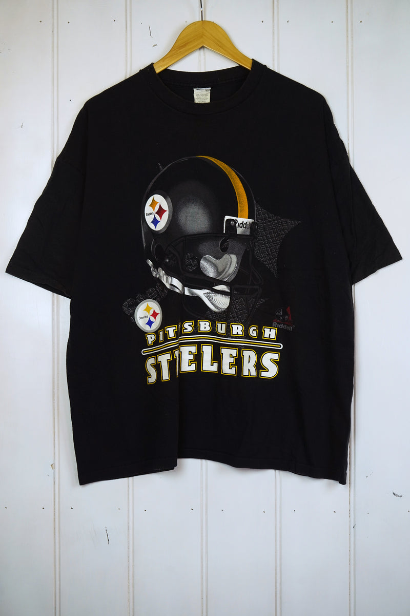 Vintage Sports - Logo Pittsburgh Steelers Faded Black Tee - Medium